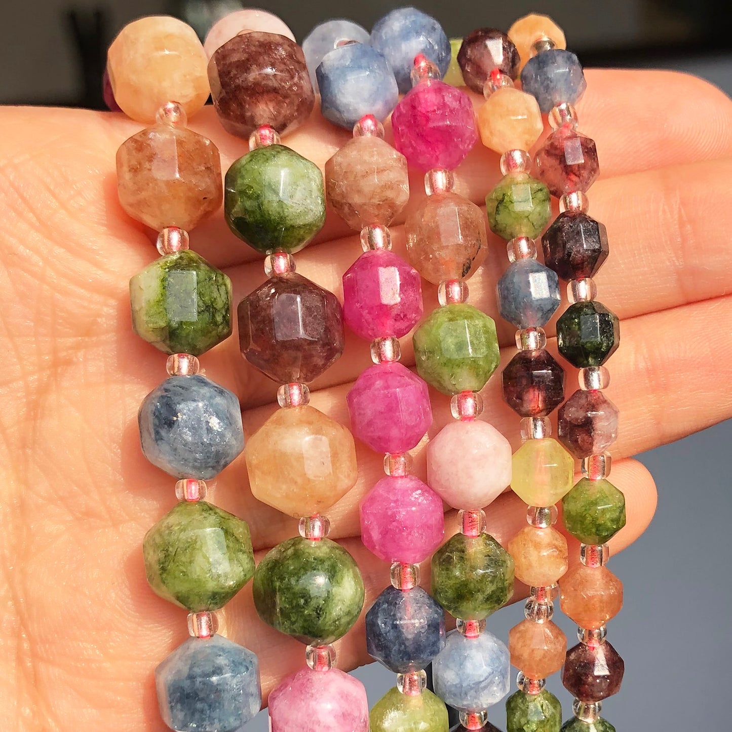 Natural Stone Olive Shape Faceted Colorful Tourmaline Loose Spacer Beads for Jewelry DIY Making Bracelet 15''Inches 6 8 10mm - KiwisLove