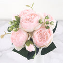 30cm Rose Pink Silk Peony Artificial Flowers Bouquet 5 Big Head and 4 Bud Cheap Fake Flowers for Home Wedding Decoration indoor - KiwisLove
