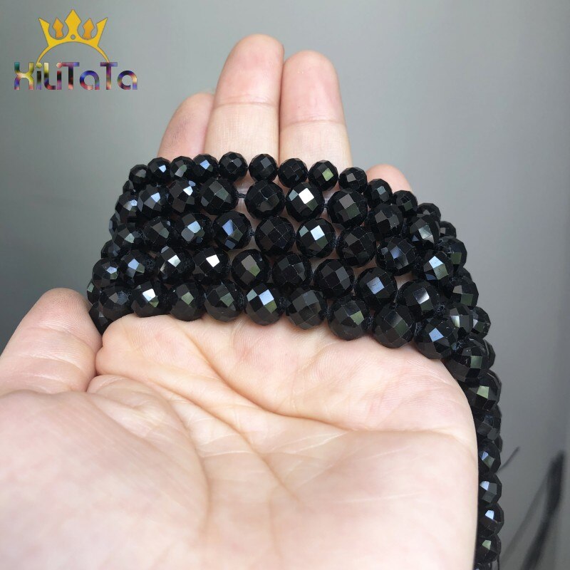 Natural Faceted Stone Black Tourmaline Loose Spacer Beads For Jewelry Making DIY Bracelet Earrings Accessories 6mm/8mm 7.5'' - KiwisLove