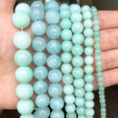 Natural Stone Blue Amazonite Round Loose Spacer Beads 4 6 8 10 12MM For Jewelry Making Fit DIY Bracelet Accessories 15"Inches - KiwisLove