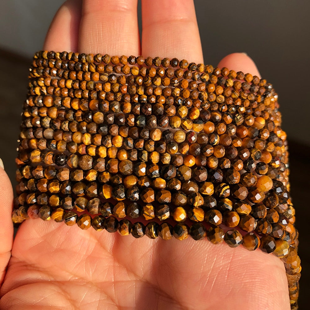 Natural Stone Faceted Yellow Tiger Eye Gem Loose Spacer Beads for Jewelry Making DIY Bracelet Earrings Accessories 15'' 2 3 4mm - KiwisLove