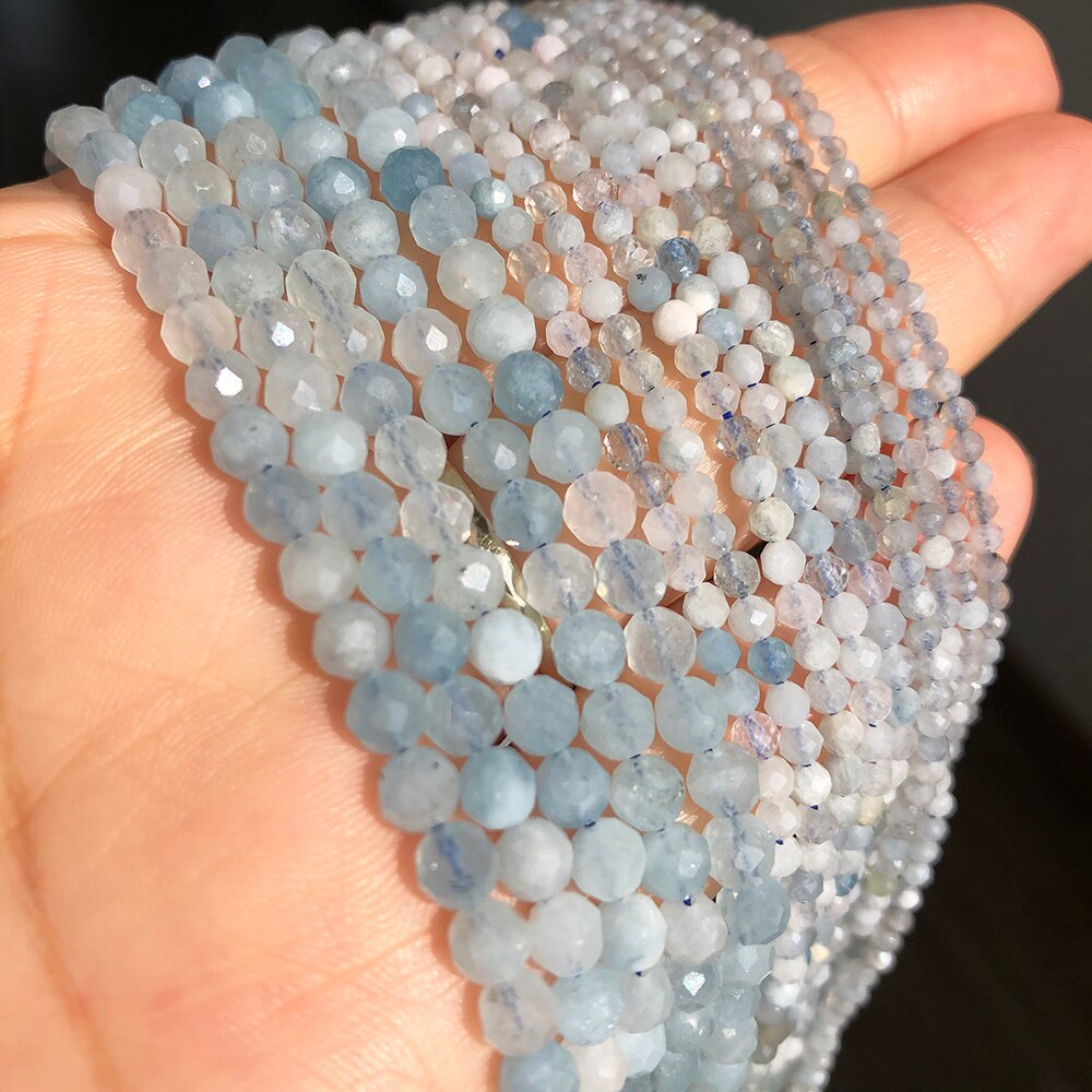 Faceted Blue Aquamarines Stone Beads Natural Loose Gem Beads for Jewelry Making DIY Bracelet Earrings Accessories 15'' 2 3 4mm - KiwisLove