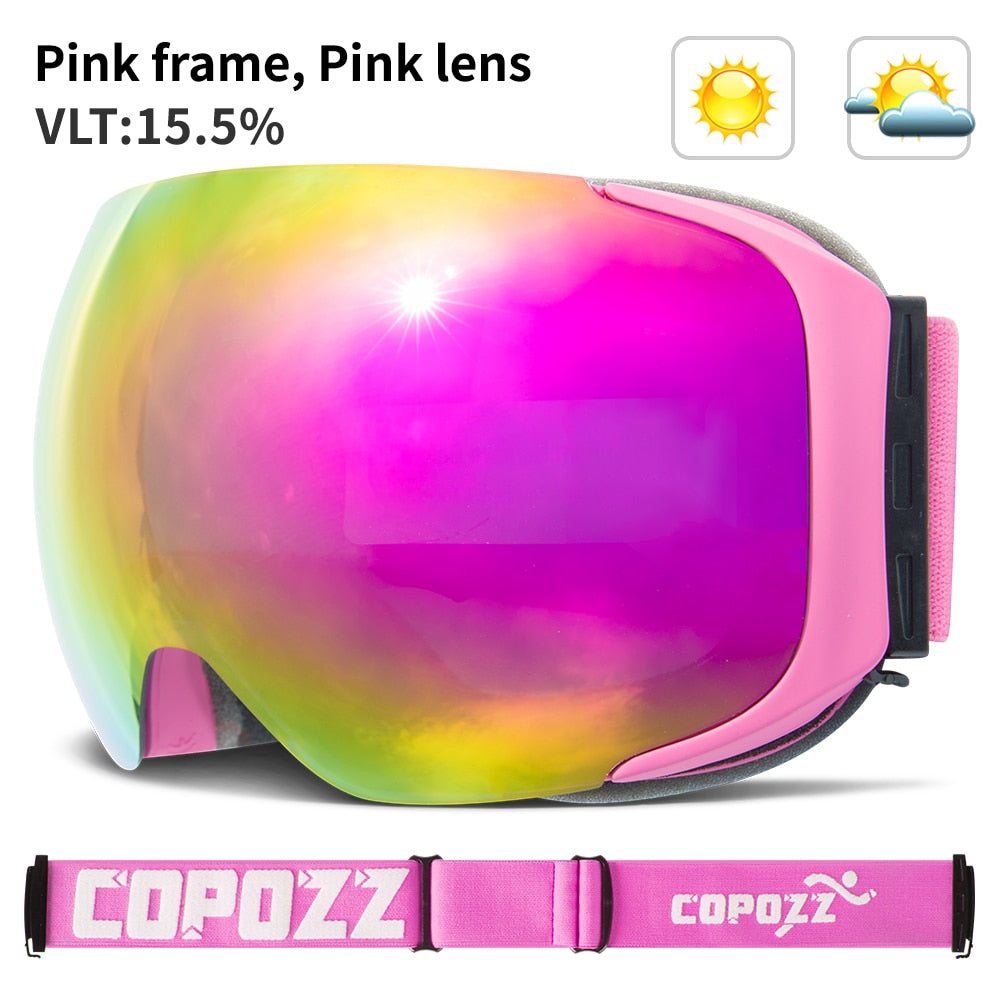 COPOZZ Magnetic Ski Goggles with Quick-Change Lens and Case Set 100% UV400 Protection Anti-fog Snowboard Goggles for Men & Women - KiwisLove