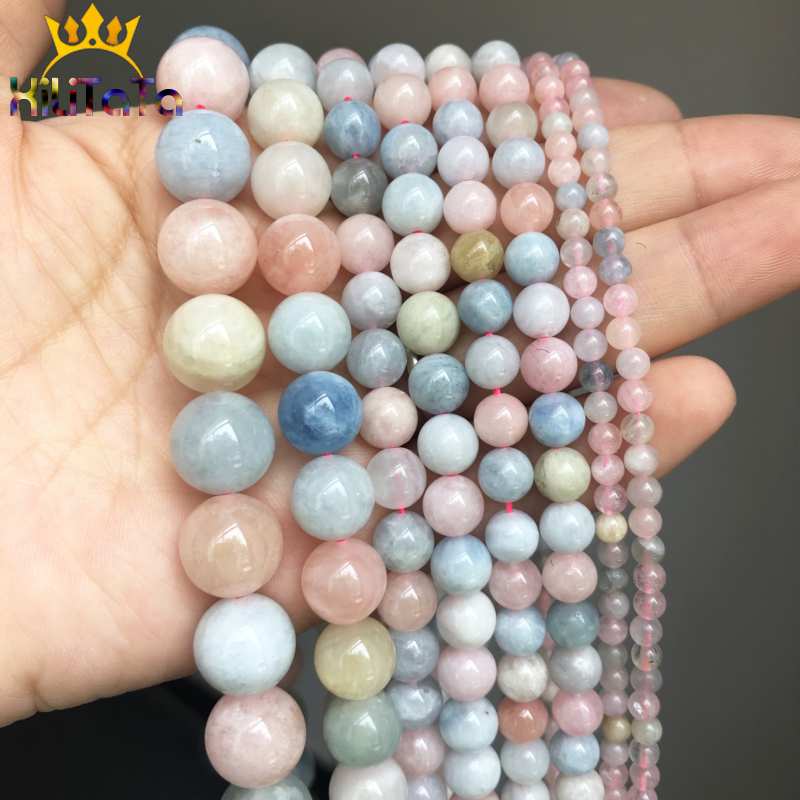 Natural Genuine Colorful Morganite Stone Beads Round Loose Beads For Jewelry Making DIY Bracelet Accessories 15'' 4/6/8/10/12mm - KiwisLove