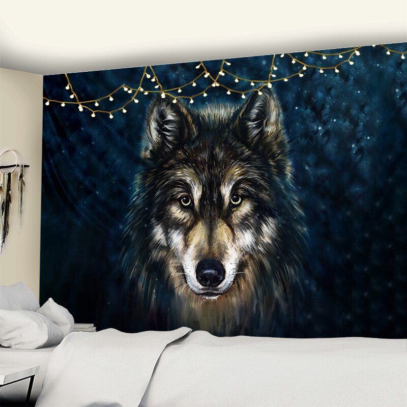 Wolf's Gaze Holy Animals Tapestry Tribal Animal Decoration Wall Hanging Wall Tapestry Home Decor Textile - KiwisLove