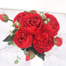 30cm Rose Pink Silk Peony Artificial Flowers Bouquet 5 Big Head and 4 Bud Cheap Fake Flowers for Home Wedding Decoration indoor - KiwisLove
