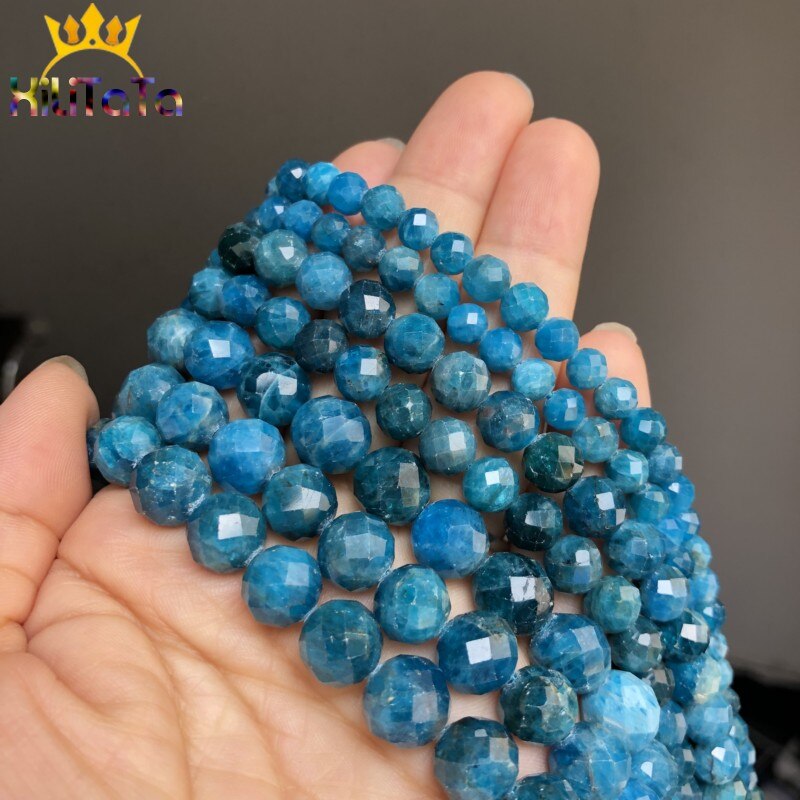 Natural Gem Faceted Blue Apatite Stone Beads Loose Spacer Beads For Jewelry Making DIY Bracelets Accessories 15"Strand 6/8/10mm - KiwisLove