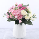 30cm Rose Pink Silk Peony Artificial Flowers Bouquet 5 Big Head and 4 Bud Cheap Fake Flowers for Home Wedding Decoration indoor - KiwisLove