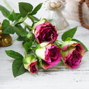 4 Heads Artificial Flowers Long Stem Wedding Decoration Silk Rose Fake Flowers Plastic Branches with Leaves Home Hotel Decor - KiwisLove
