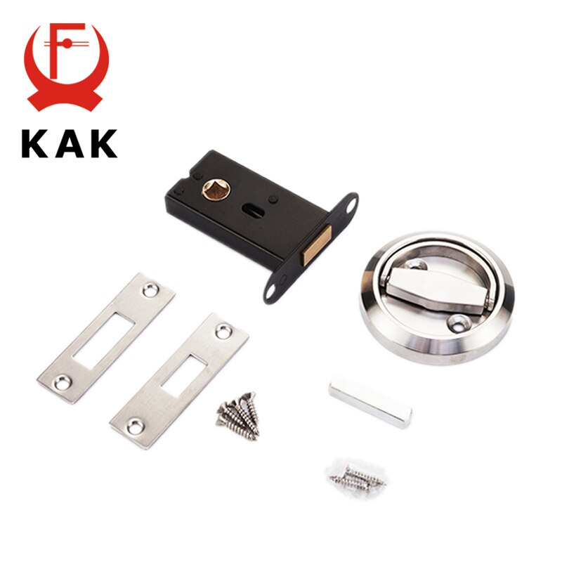 KAK Stainless Steel 304 Recessed Invisible Cup Handle Privacy Hidden Door Locks Cabinet Pulls Handle Fire Proof Disk Ring Lock - KiwisLove