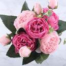 30cm Rose Pink Silk Peony Artificial Flowers Bouquet 5 Big Head and 4 Bud Cheap Fake Flowers for Home Wedding Decoration indoor - KiwisLove