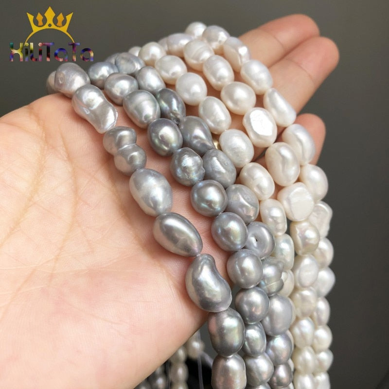 9-10mm Irregular Natural Freshwater Pearl Beads White Gray Loose Beads For Jewelry DIY Making Bracelet Ear Studs Accessories 15" - KiwisLove