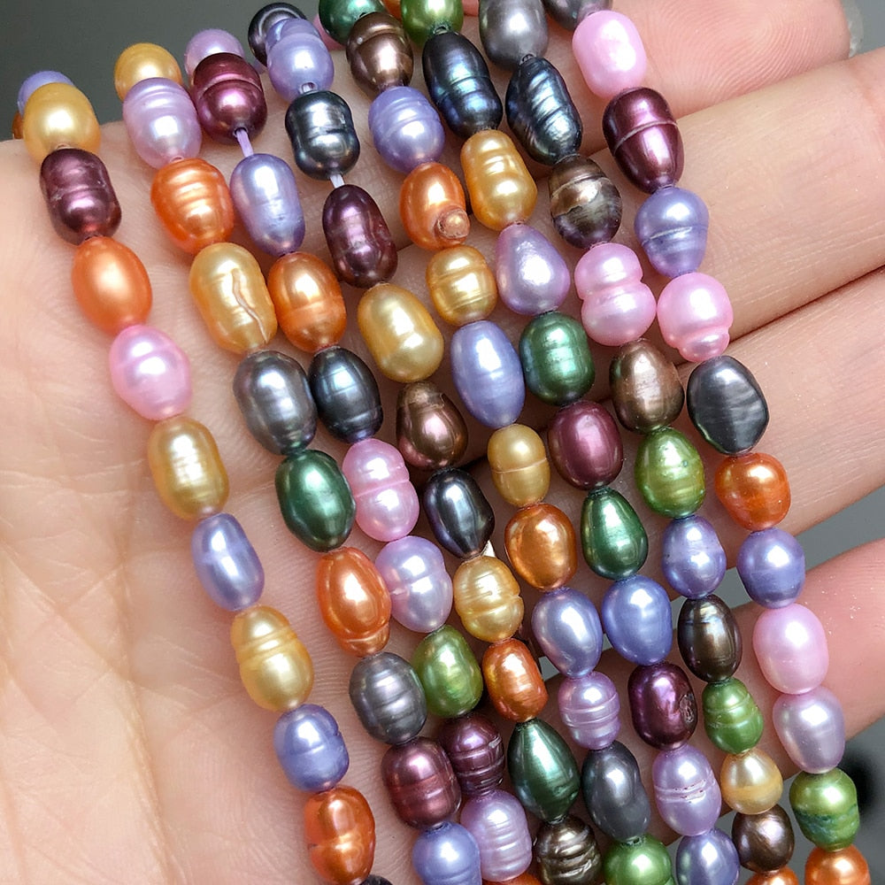 Natural Freshwater Pearl Beaded Rice Shape Punch Loose Beads Jewelry