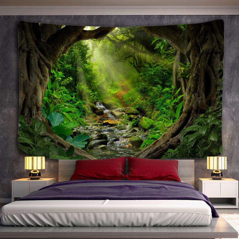 Forest Plant Landscape Tapestry Scenery Wall Hanging Hippie Bedspread Bohemian Psychedelic Tapiz Witchcraft Home Decor - KiwisLove