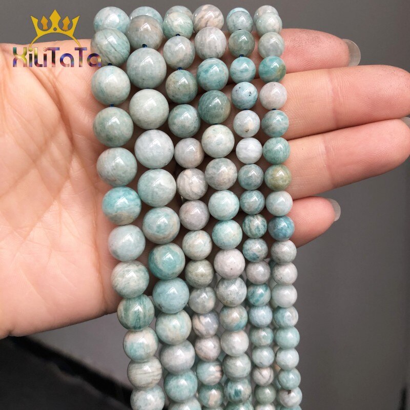 Natural Stone Beads Blue Amazonite Round Loose Spacer Beads For Jewelry Making DIY Bracelet Ear Studs Accessories 15'' 6 8 10mm - KiwisLove