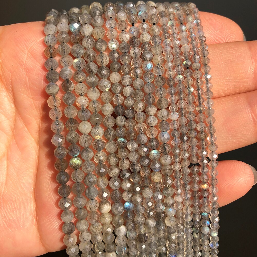 A+ Natural Gray Labradorite Stone Beads Faceted Gem Loose Spacer Beads for Jewelry Making DIY Bracelet Accessories 15'' 2 3 4mm - KiwisLove
