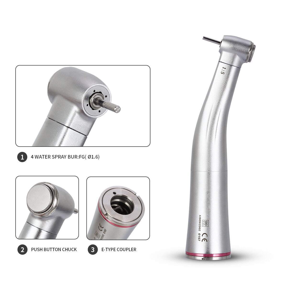 Dental 1:5 Increasing Fiber Optic Contra Angle Low Speed Push Button Internal Handpiece E-type Electric Motor - KiwisLove