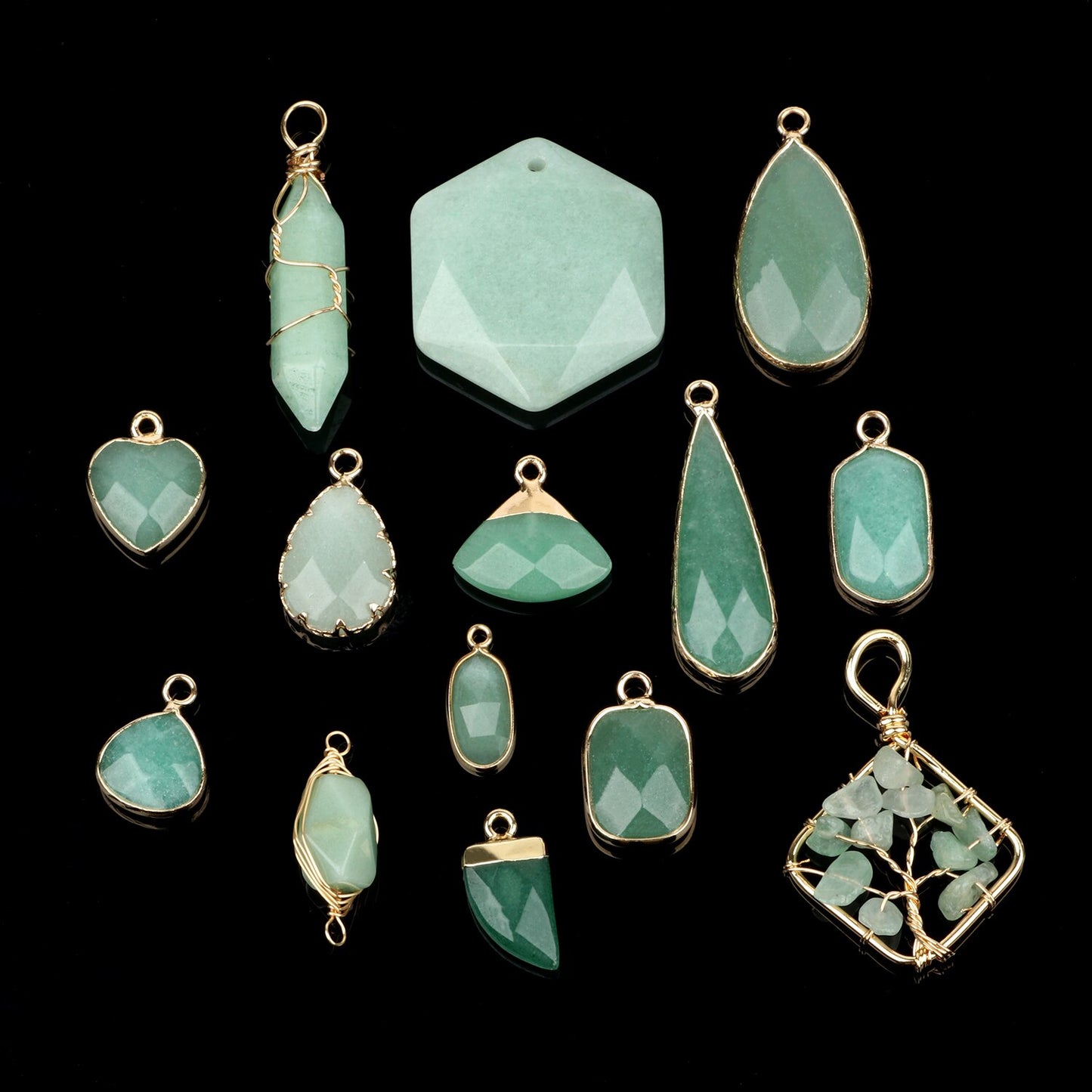 1pc Natural Green Aventurine Jades Pendant Gold Plated Multi Styles Charms Pendants for Necklace Women DIY Jewelry Accessories - KiwisLove