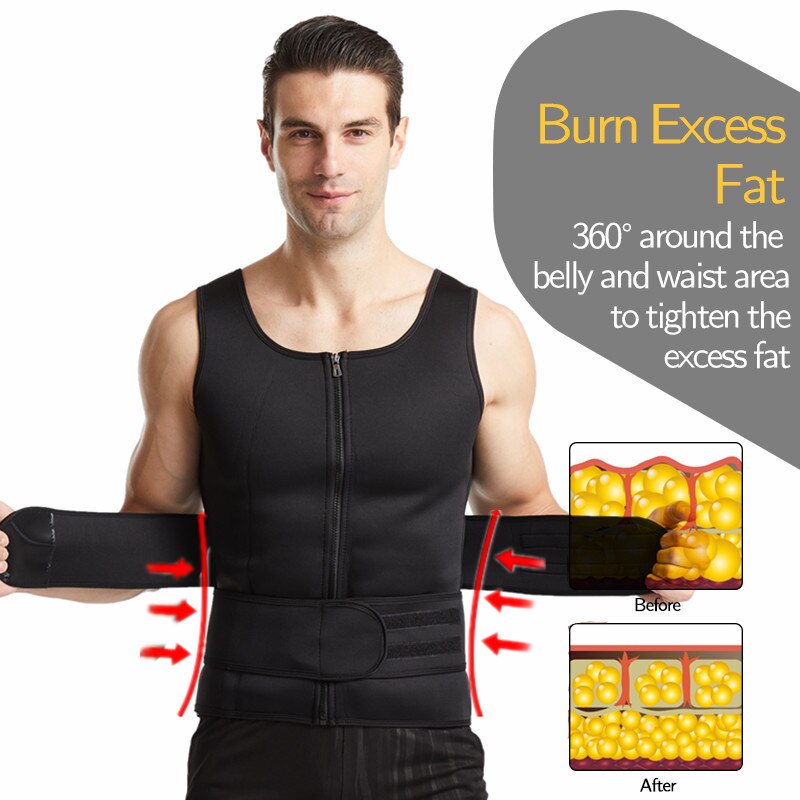 Men Neoprene Sweat Sauna Vest Body Shapers Vest Waist Trainer Slimming Vest Shapewear Waist Shaper Corset Gym Underwear Fat Burn - KiwisLove