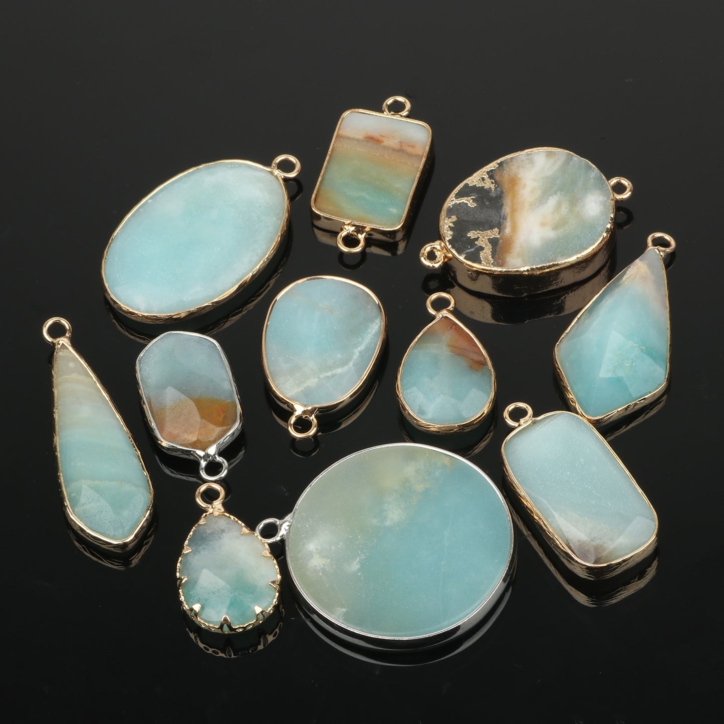 1pc Natural Green Amazonite Pendant Silver Gold Plated Multi Styles Charms Pendants for Necklace Women DIY Jewelry Accessories - KiwisLove