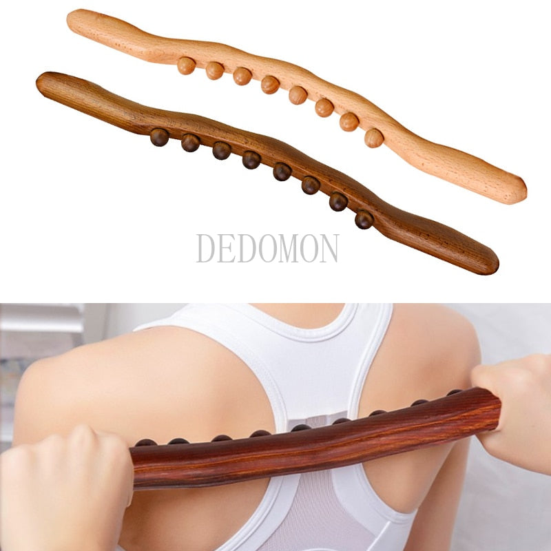 New 8 Beads Gua Sha Massage Stick Carbonized Wood Back Body Meridian Scrapping Therapy Wand Muscle Relaxing Acupuncture Massager - KiwisLove