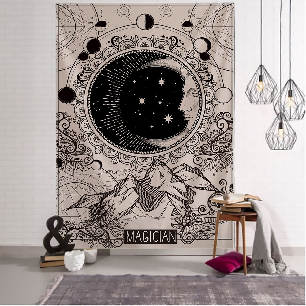 Moon Tarot Tapestry Wall Hanging Psychedelic Witchcraft Hippie Tapiz Mandala Art Background Cloth Home Decor - KiwisLove
