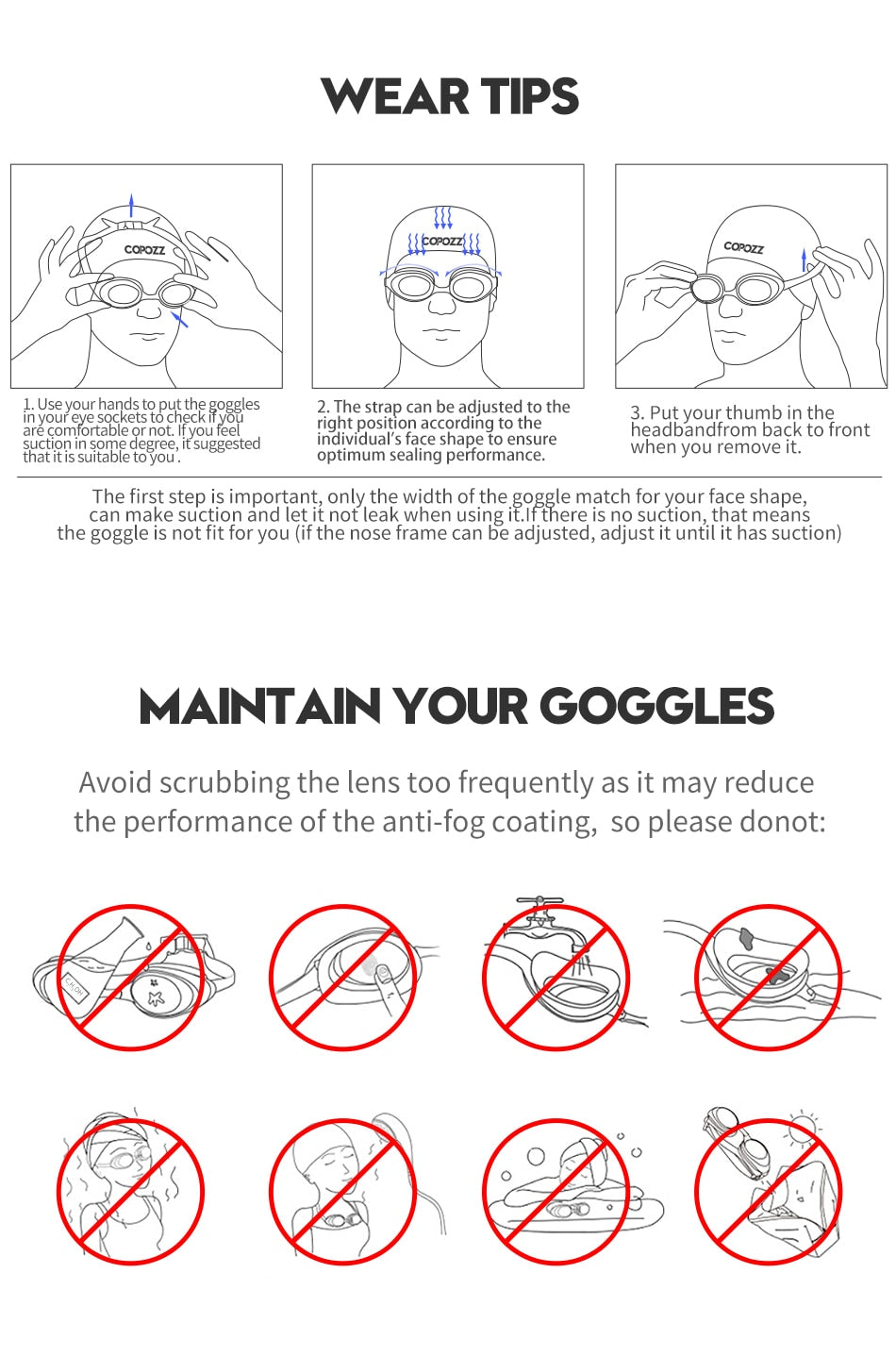 COPOZZ Swim Glasses Goggles Anti Fog Leak UV Protection Eyewear Professional - KiwisLove