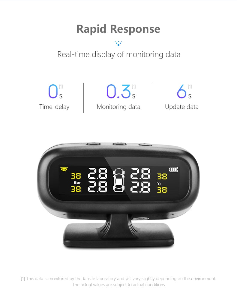 Solar TPMS Car Tire Pressure Alarm Monitor Display Intelligent Temperature Warning Fuel Save 4 Sensors - KiwisLove