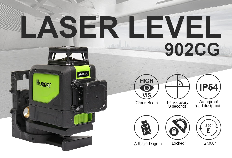 Huepar 902CG Green Beam Cross Line Laser 360-Degree - KiwisLove