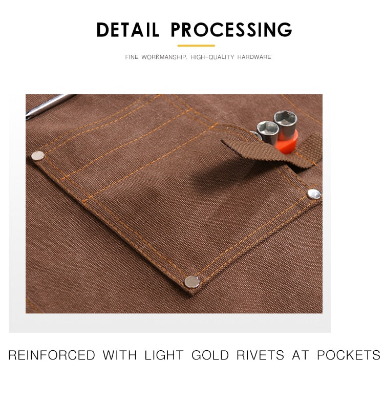 Durable Heavy Duty Unisex Canvas Work Apron Cross-Back Straps Adjustable - KiwisLove