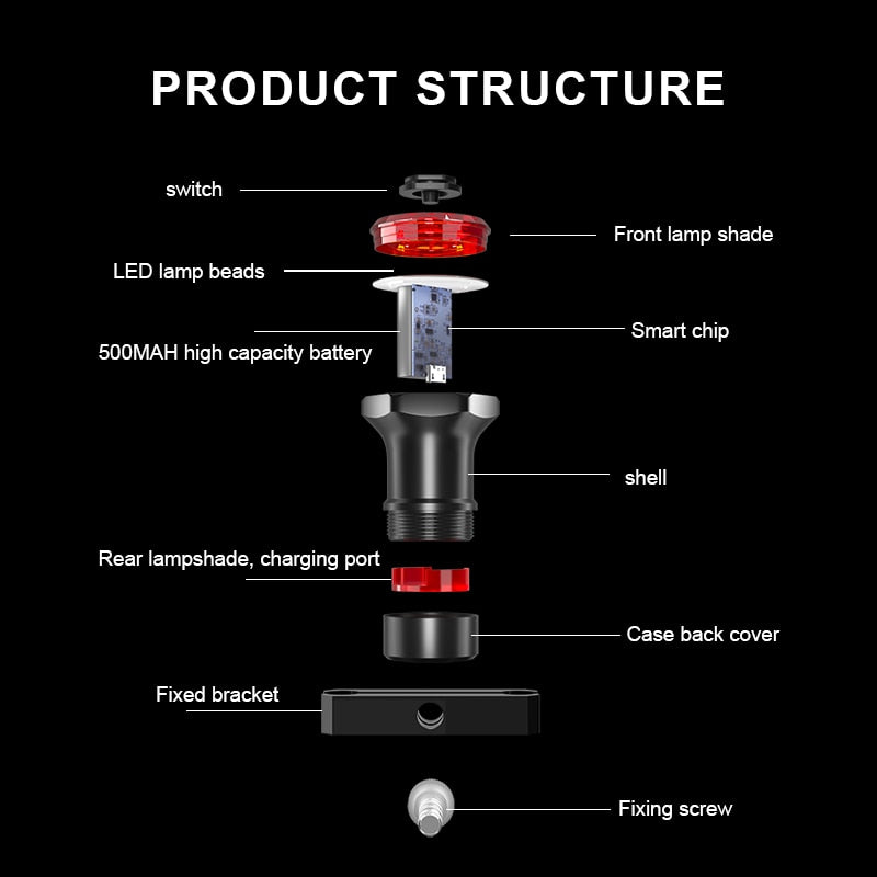 X-Tiger Bike Rear Light IPx6 Waterproof LED Charging Bicycle Smart Auto Brake Sensing Light Accessories Bike Taillight Light - KiwisLove