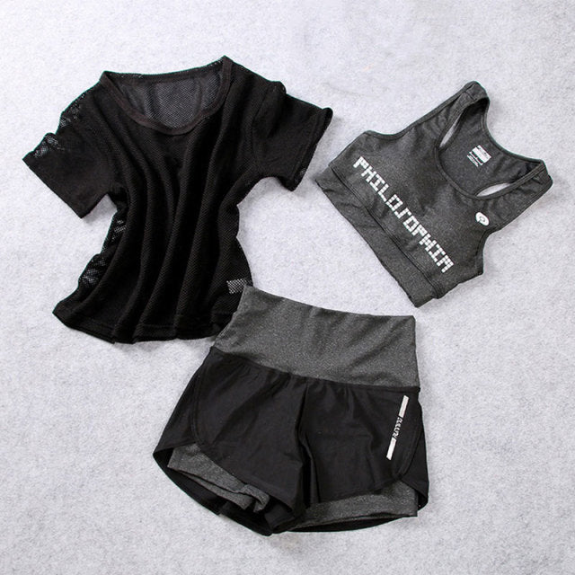 3PCS Set Women's Yoga Fitness Sportswear Sets Clothing Workout Gym Running - KiwisLove