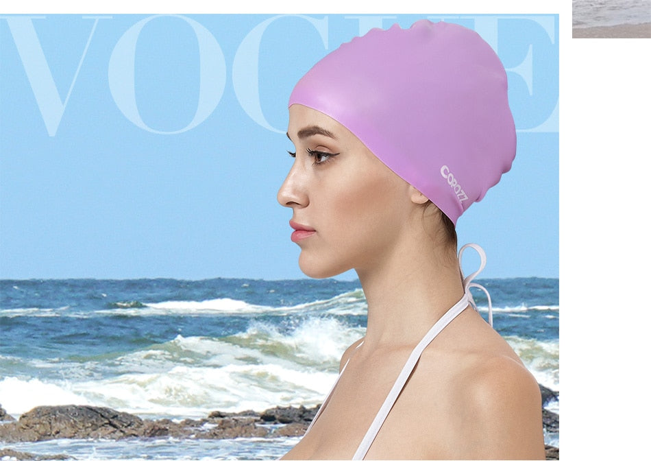 Copozz Elastic Silicon Long Hair Swimming Cap for Men Women Adults - KiwisLove