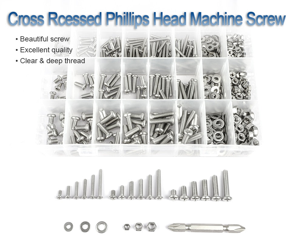 NINDEJIN Cross Recessed Round Head Screw Nut Washer Stainless Steel - KiwisLove