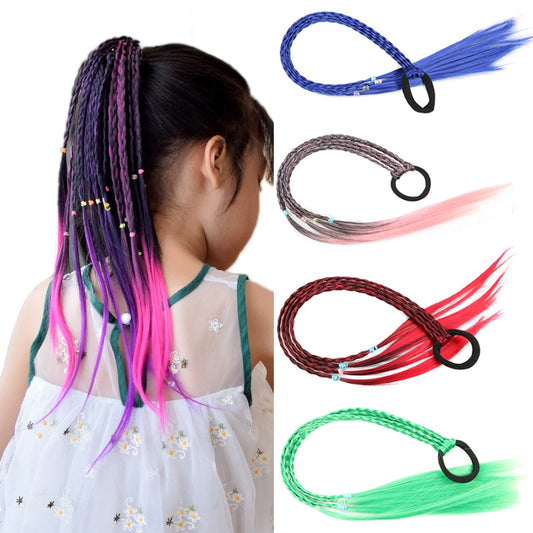Girls Colorful Wigs Ponytail Hair Ornament Headbands Rubber Bands - KiwisLove