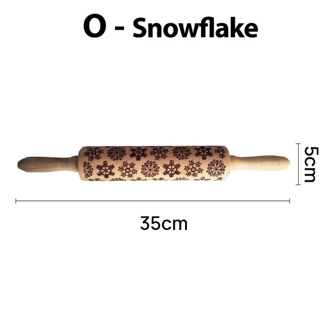 Embossing Rolling Pin Baking Cookies Noodle Biscuit Fondant Cake Dough Engraved Roller Snowflake 35*5cm - KiwisLove