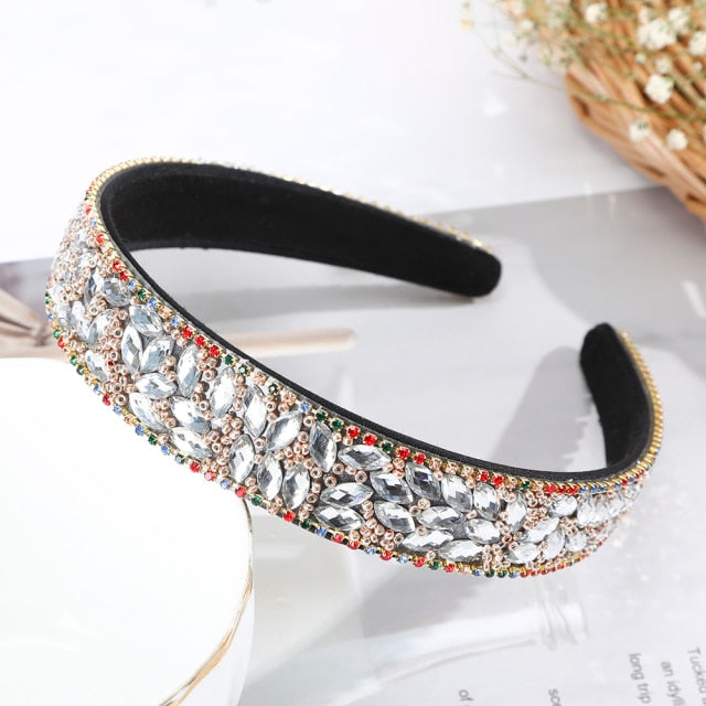 Crystal Headbands Fashion Hair Hoop Bands Bezel Luxurious Rhinestones Sponge - KiwisLove