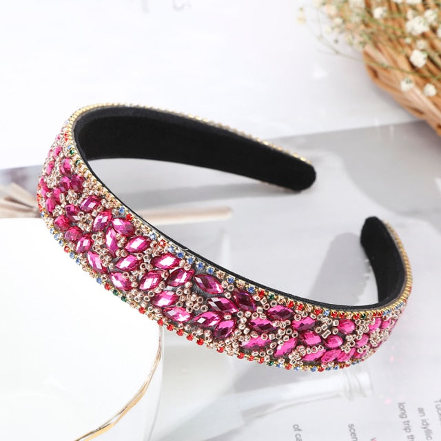 Crystal Headbands Fashion Hair Hoop Bands Bezel Luxurious Rhinestones Sponge - KiwisLove
