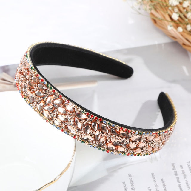 Crystal Headbands Fashion Hair Hoop Bands Bezel Luxurious Rhinestones Sponge - KiwisLove