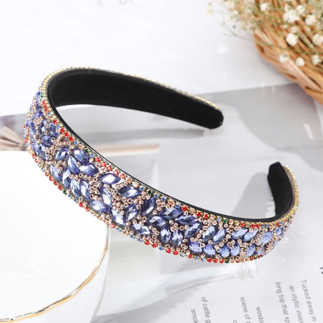 Crystal Headbands Fashion Hair Hoop Bands Bezel Luxurious Rhinestones Sponge - KiwisLove