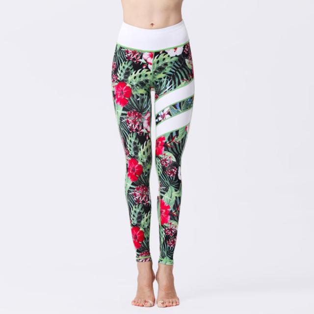 Yoga Pants Women Flower High Waist Sports Leggings Long Tights Push Up Running - KiwisLove