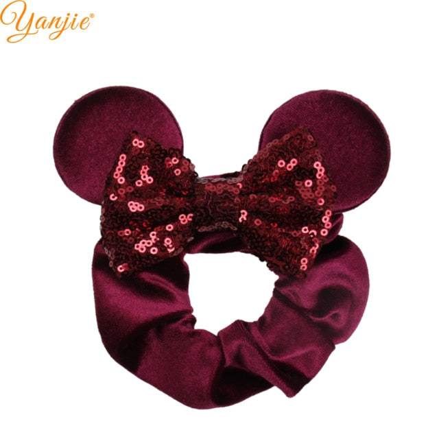 2021 New  Pretty Mouse Ears Sequins Hair Bow Women Velvet Scrunchies - KiwisLove