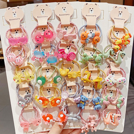 10PCS kids Cartoon Flower Small Scrunchie Lovely Rubber Bands Ponytail Holder - KiwisLove