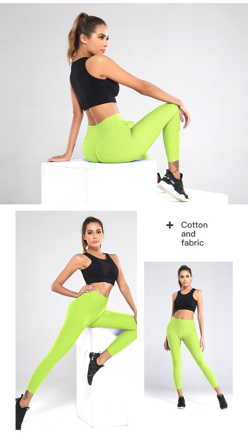 Women Bumps Style Yoga Pants Put Hip Fold Elastic High Waist Leggings Breathable - KiwisLove