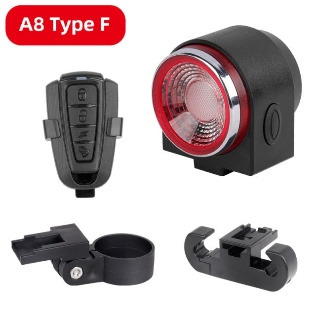 Rechargeable Rear Bicycle Light Brake Bike Tail Lamp Wireless Remote Control Cycling Taillight Anti-theft Burglar Alarm Bell - KiwisLove