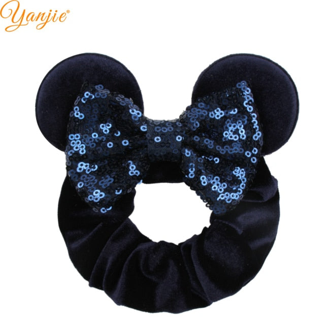 2021 New  Pretty Mouse Ears Sequins Hair Bow Women Velvet Scrunchies - KiwisLove