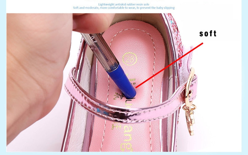 Princess Kids Leather Shoes Flower Casual Glitter High Heel Girls Shoes Butterfly Knot - KiwisLove