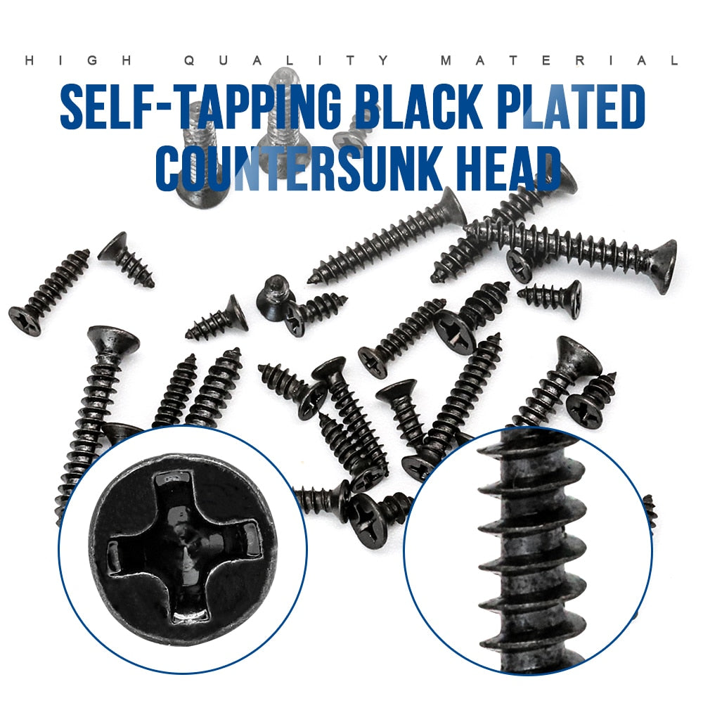 450pcs Black plated Countersunk flat head tapping screws with cross recessed - KiwisLove