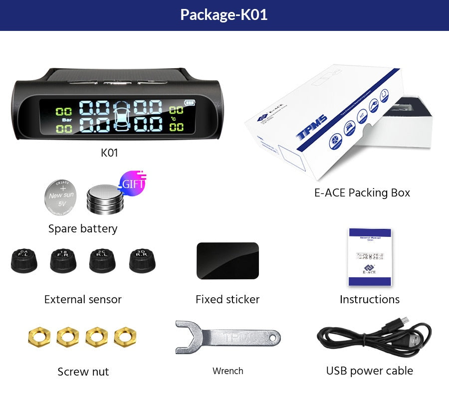 Solar Power TPMS Car Tire Pressure Alarm Monitor System Auto Security Alarm Systems Tyre Pressure Temperature Warning - KiwisLove
