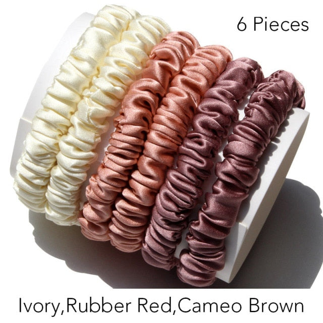 100% Pure Silk Skinnies Small Scrunchie Set Hair Bow Ties Ropes Bands Skinny Scrunchy - KiwisLove